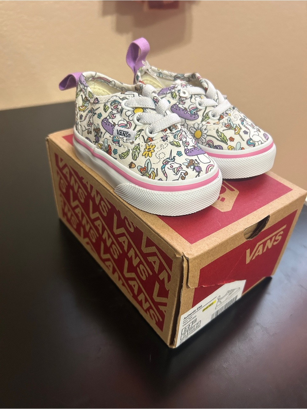 Vans Kids White Canvas Sneakers with Pastel Floral & Unicorn Print